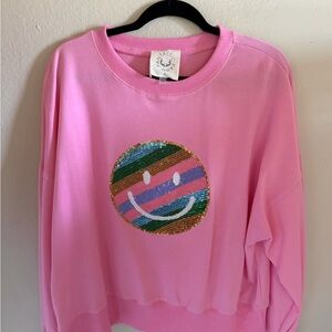 Fantastic Fawn New Pink Sequin Smiley Face Sweatshirt